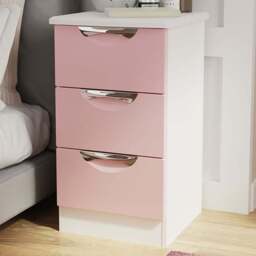 Crowndale Camden 3 Drawer Kobe Pink and White Bedside Cabinet Ready Assembled - Kobe Pink & White - Wilko - thumbnail 1
