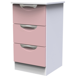 Crowndale Camden 3 Drawer Kobe Pink and White Bedside Cabinet Ready Assembled - Kobe Pink & White - Wilko - thumbnail 4