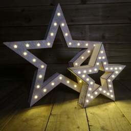 Samuel Alexander Wooden Star 60 Warm White LED Christmas Decoration 2 Pack - Size: 48 x 29 x 29cm - Wilko