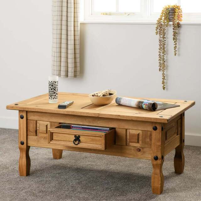 Seconique Corona Single Drawer Distressed Waxed Pine Coffee Table - Size: 61 x 100 x 45cm - Brown - Wilko - image 1