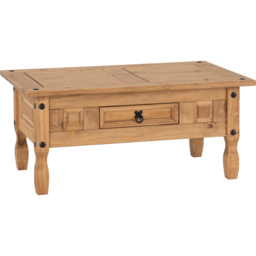 Seconique Corona Single Drawer Distressed Waxed Pine Coffee Table - Size: 61 x 100 x 45cm - Brown - Wilko - thumbnail 3