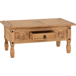 Seconique Corona Single Drawer Distressed Waxed Pine Coffee Table - Size: 61 x 100 x 45cm - Brown - Wilko - thumbnail 5