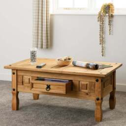 Seconique Corona Single Drawer Distressed Waxed Pine Coffee Table - Size: 61 x 100 x 45cm - Brown - Wilko