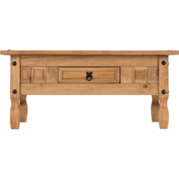 Seconique Corona Single Drawer Distressed Waxed Pine Coffee Table - Size: 61 x 100 x 45cm - Brown - Wilko - thumbnail 4