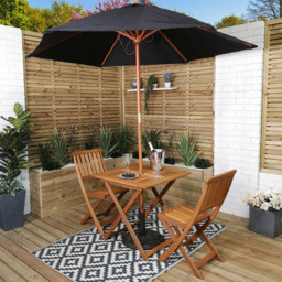 Samuel Alexander Wooden 2 Seater Folding Square Garden Dining Set with Black Parasol - Brown - Wilko