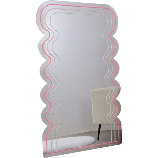 Pink and White Neon Wave LED Mirror - Wilko - image 1
