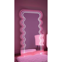 Pink and White Neon Wave LED Mirror - Wilko - thumbnail 3