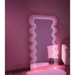 Pink and White Neon Wave LED Mirror - Wilko - thumbnail 7