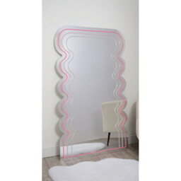 Pink and White Neon Wave LED Mirror - Wilko - thumbnail 4