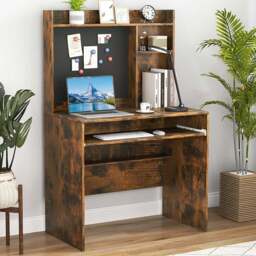 Costway Computer Desk with Magnetic Bulletin Board Brown - Size: 89 x 50 x 138cm - Wilko