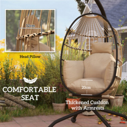 Outsunny Khaki Egg Chair with Folding Basket - Size: 192 x 88 x 120cm - Cream - Wilko - thumbnail 7