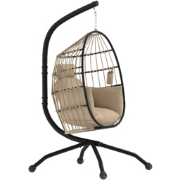 Outsunny Khaki Egg Chair with Folding Basket - Size: 192 x 88 x 120cm - Cream - Wilko - thumbnail 3