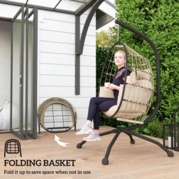 Outsunny Khaki Egg Chair with Folding Basket - Size: 192 x 88 x 120cm - Cream - Wilko - thumbnail 6