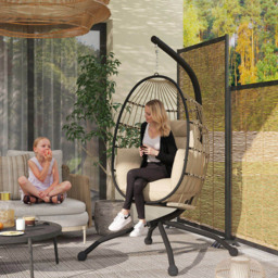 Outsunny Khaki Egg Chair with Folding Basket - Size: 192 x 88 x 120cm - Cream - Wilko - thumbnail 4