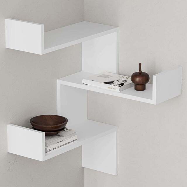 Decortie Luksa 3 Shelf White Corner Wall Mounted Bookcase - Wilko - image 1