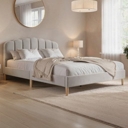 Flair Scallop Double Beige Velvet Bed Frame - Cream - Wilko - thumbnail 1