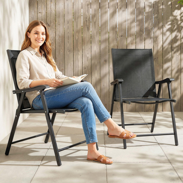 Outsunny Set of 2 Black Foldable Garden Chair with High Back and Curved Armrests - Wilko - image 1