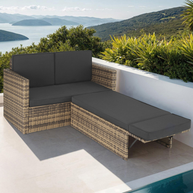 tectake Corfu 2 Seater Nature Garden Sofa with Sun Lounger - Size: 71.5 x 64.5 x 119cm - Brown - Wilko - image 1