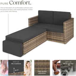 tectake Corfu 2 Seater Nature Garden Sofa with Sun Lounger - Size: 71.5 x 64.5 x 119cm - Brown - Wilko - thumbnail 4