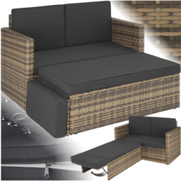 tectake Corfu 2 Seater Nature Garden Sofa with Sun Lounger - Size: 71.5 x 64.5 x 119cm - Brown - Wilko - thumbnail 3