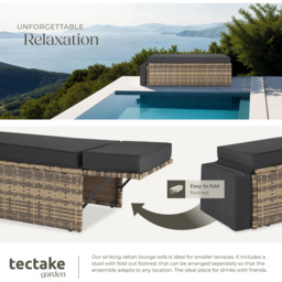 tectake Corfu 2 Seater Nature Garden Sofa with Sun Lounger - Size: 71.5 x 64.5 x 119cm - Brown - Wilko - thumbnail 5