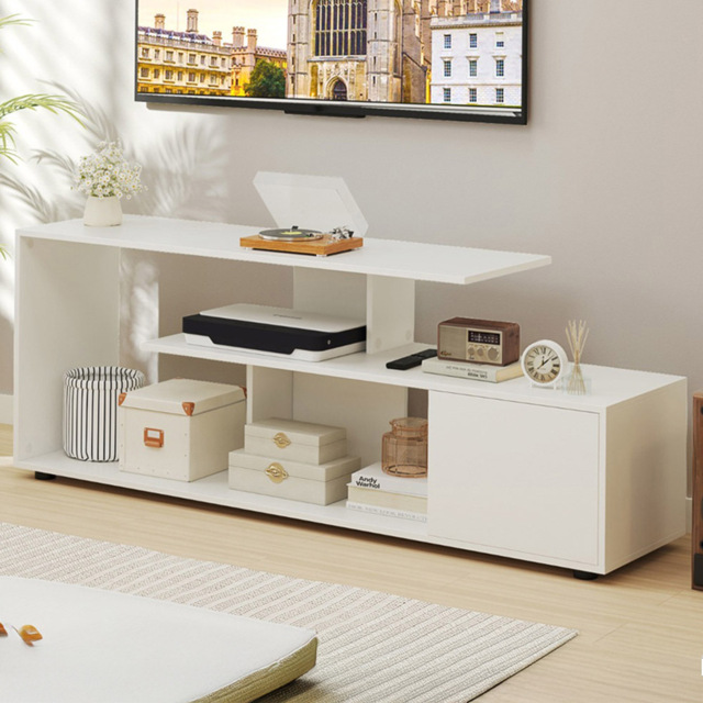 Costway White 3 Tier Asymmetrical Media Console Table - Size: 152 x 38 x 58cm - Wilko - image 1
