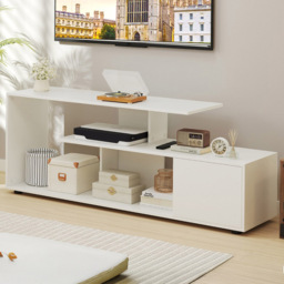 Costway White 3 Tier Asymmetrical Media Console Table - Size: 152 x 38 x 58cm - Wilko - thumbnail 1