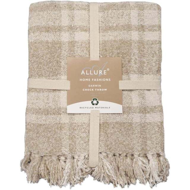 Allure Home Fashions Darwin Natural Chenille Checked Tartan Throw 125 x 150cm - Brown - Wilko - image 1