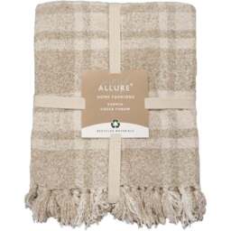 Allure Home Fashions Darwin Natural Chenille Checked Tartan Throw 125 x 150cm - Brown - Wilko - thumbnail 1