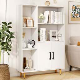 Costway 5 Compartment 2 Door White Bookcase - Size: 80 x 23 x 119cm - Wilko