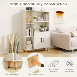 Costway 5 Compartment 2 Door White Bookcase - Size: 80 x 23 x 119cm - Wilko - thumbnail 6