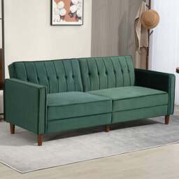 HOMCOM 3 Seater Green Velvet Button Tufted Sofa Bed - Wilko