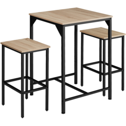 tectake 2 Seater Light Wood Oak Sonoma Bar Table with Stools - Brown - Wilko - thumbnail 3