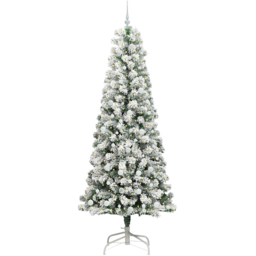 vidaXL Pre-Lit Warm White LED and White Baubles Snow Flocked Artificial Christmas Tree 7.8ft - Green - Wilko - thumbnail 1