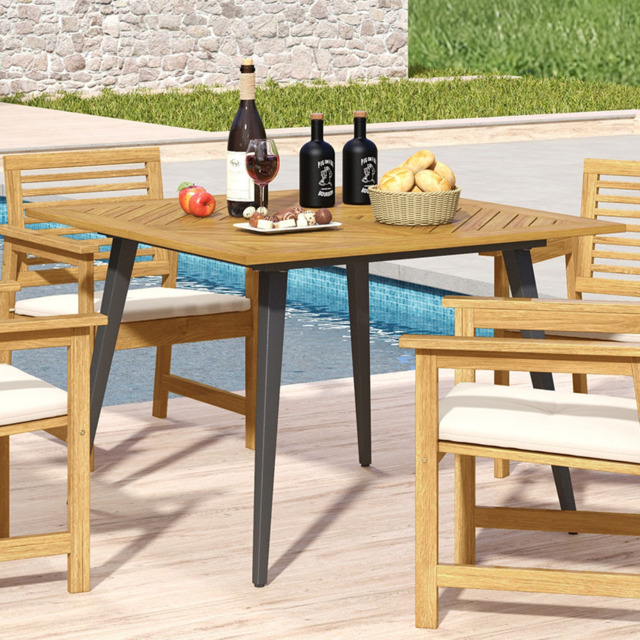 Costway 4 Seater Wooden Patio Table with Metal Legs - Multi - Wilko - image 1