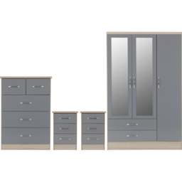 Seconique Nevada Grey and Light Oak Effect 4 Piece Bedroom Furniture Set - Size: 3 Door - Wilko - thumbnail 3