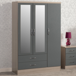 Seconique Nevada Grey and Light Oak Effect 4 Piece Bedroom Furniture Set - Size: 3 Door - Wilko