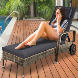 tectake Nature and Dark Grey 6 Position Sun Lounger - Size: 1 Seater - Brown - Wilko