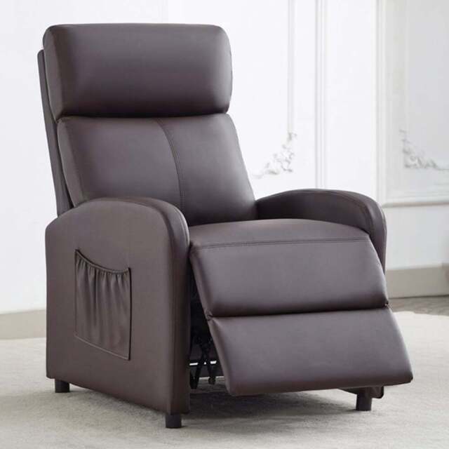 Faux Leather Brown Recliner Pushback Adjustable Arm chair - Size: 106 x 68 x 81cm - MCC - Wilko - image 1