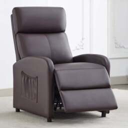 Faux Leather Brown Recliner Pushback Adjustable Arm chair - Size: 106 x 68 x 81cm - MCC - Wilko