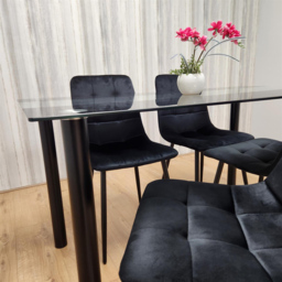 Portland Glass 4 Seater Velvet Dining Set Black - Wilko - thumbnail 4