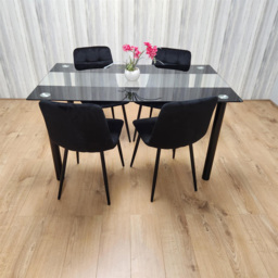 Portland Glass 4 Seater Velvet Dining Set Black - Wilko - thumbnail 7