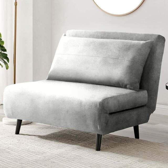 Furniturebox Billie Single Seater Grey Velvet Sofa Bed - Wilko - image 1