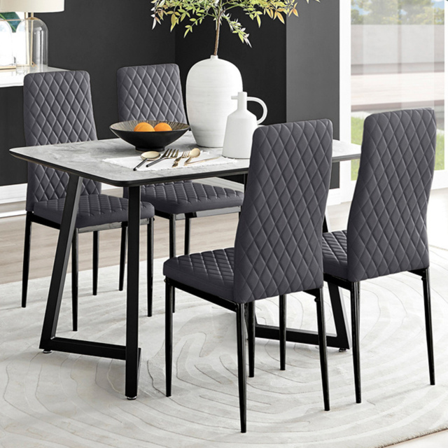 Furniturebox Copeland Valera Marble Effect 4 Seater Dining Set White Grey and Black - Wilko - image 1