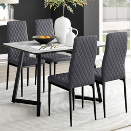 Furniturebox Copeland Valera Marble Effect 4 Seater Dining Set White Grey and Black - Wilko - thumbnail 1