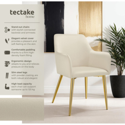 tectake Avane Set of 2 Beige High Backrest Dining Chair - Cream - Wilko - thumbnail 4