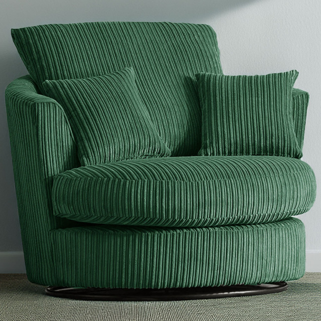 Luxor Green Jumbo Cord Swivel Chair - Size: Single - Wilko - image 1