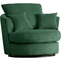 Luxor Green Jumbo Cord Swivel Chair - Size: Single - Wilko - thumbnail 3