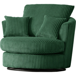Luxor Green Jumbo Cord Swivel Chair - Size: Single - Wilko - thumbnail 4