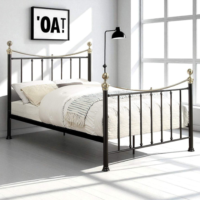 OAT Home Hampstead King Size Black and Brass Metal Bed - Wilko - image 1